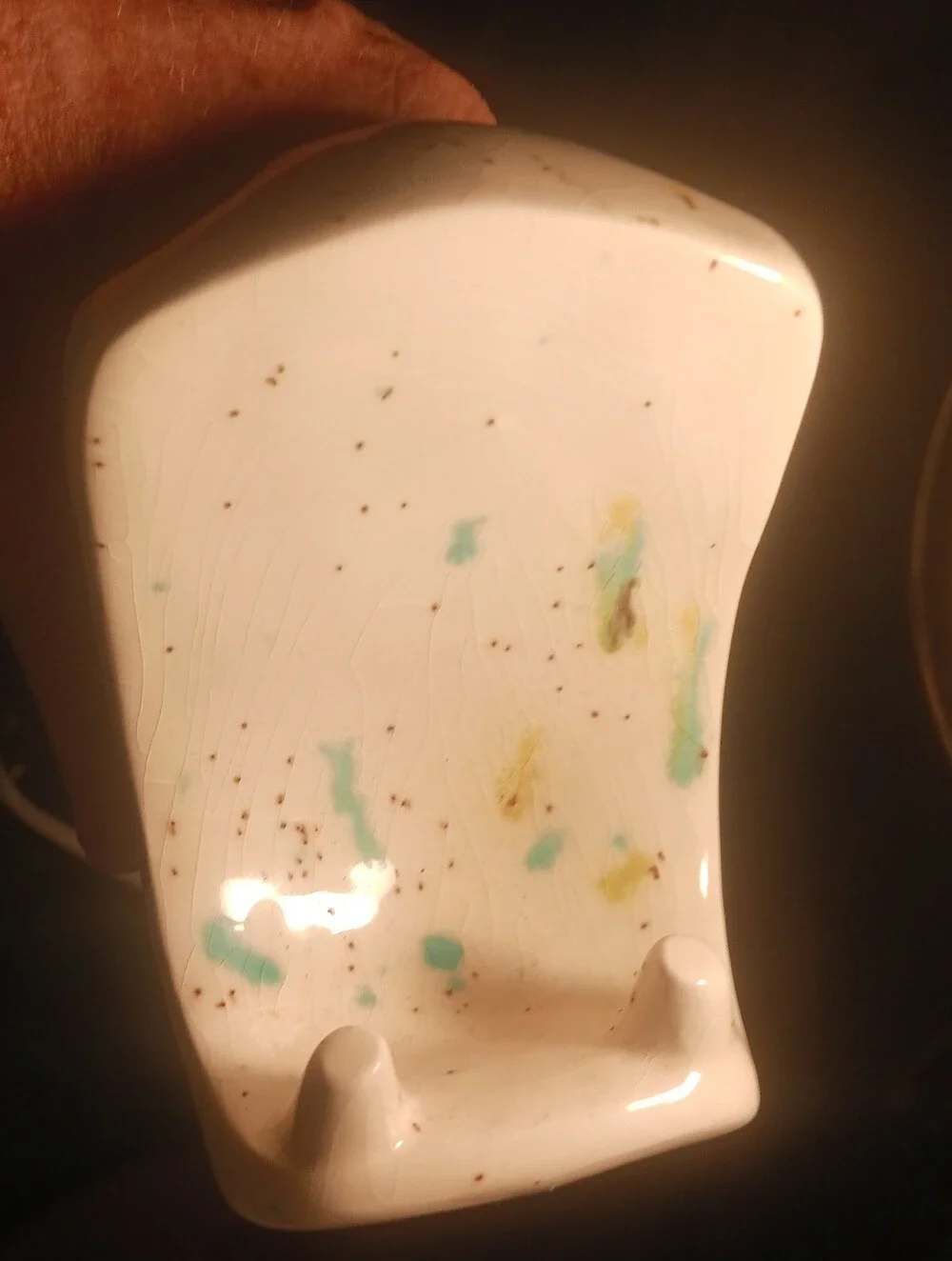 Vtg 70s White W/blue Speckled  Toothbrush Holder Hippo Unique  Home Accessories